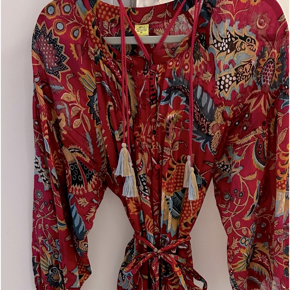 Multicolor red  leaf design long dressing gown